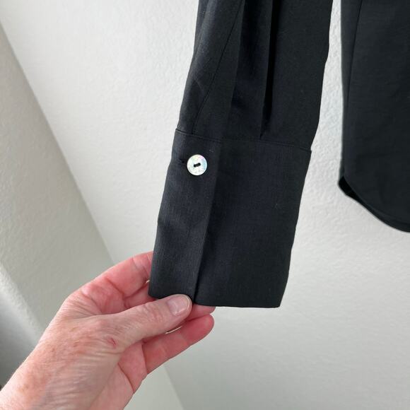 Vince Black Linen Blend Popover Round Hem Collared V-Neck Blouse Top Small NWT - Picture 8 of 15